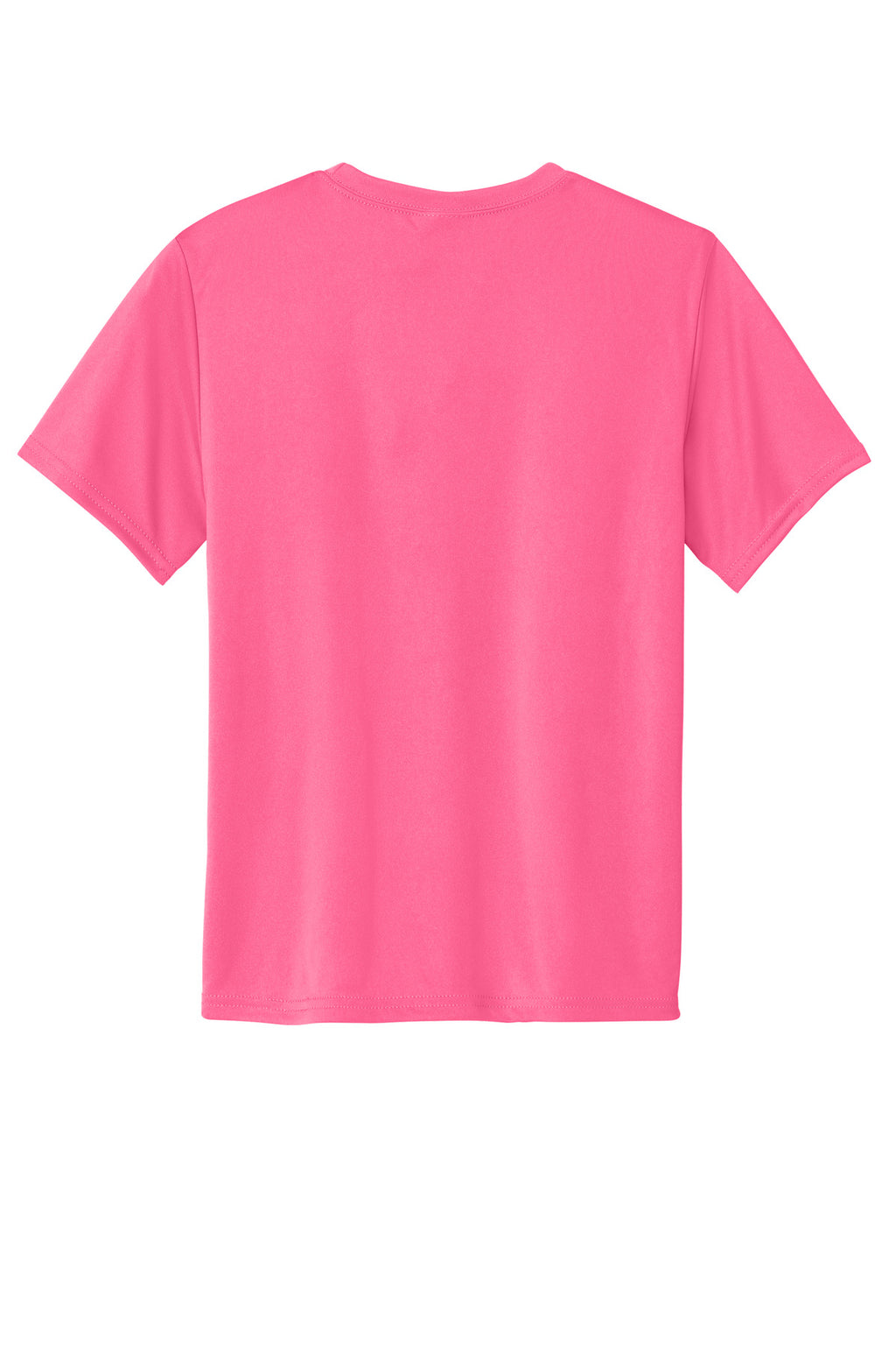Rear View of Neon Pink Port & Company Youth Performance Tee. PC380Y