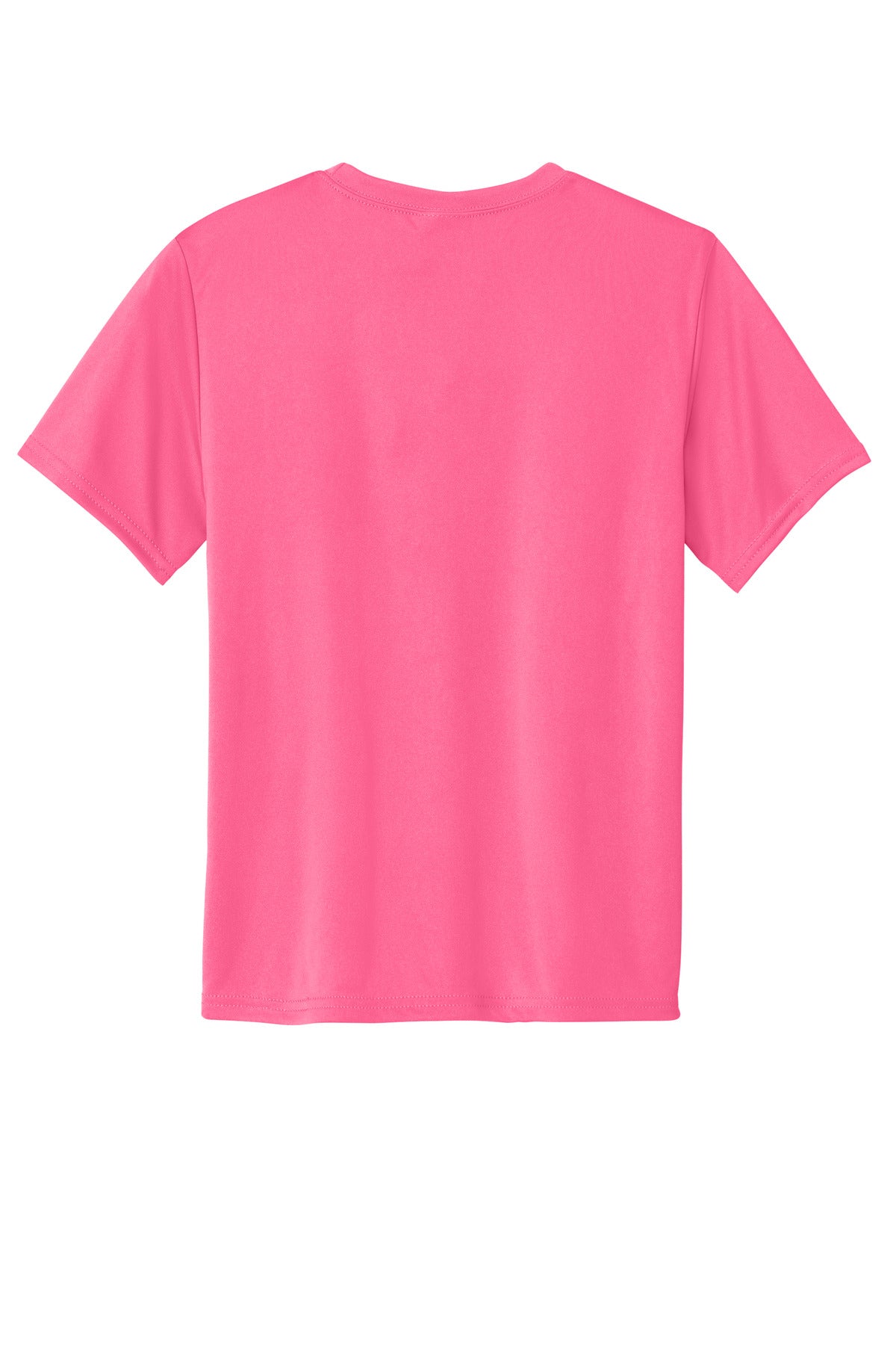 Rear View of Neon Pink Port & Company Youth Performance Tee. PC380Y