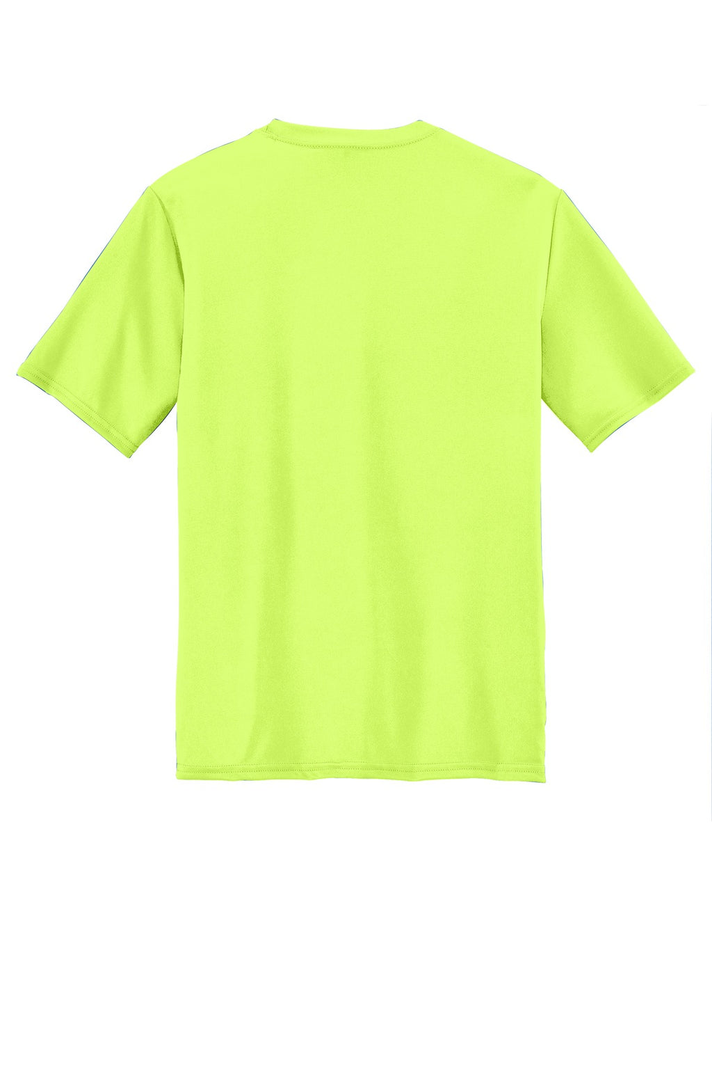 Rear View of Neon Yellow Port & Company Youth Performance Tee. PC380Y