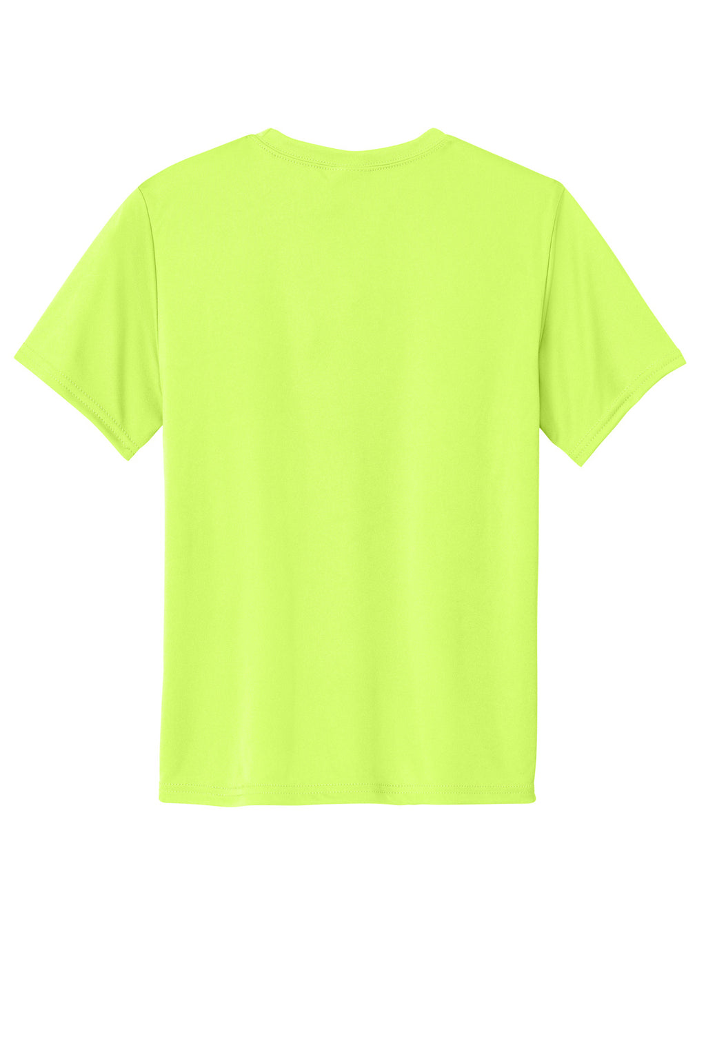 Rear View of Neon Yellow Port & Company Youth Performance Tee. PC380Y