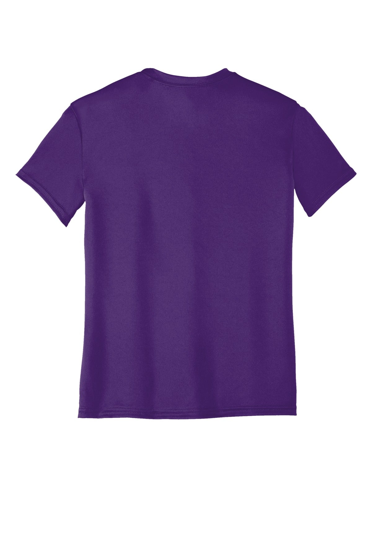 Rear View of Team Purple Port & Company Youth Performance Tee. PC380Y