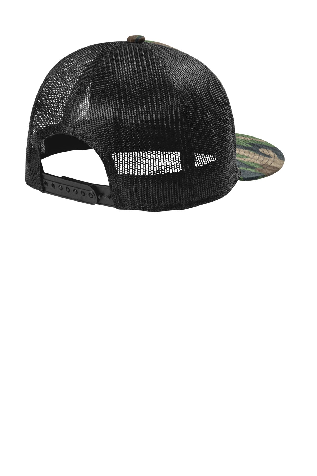 Rear View of WdlndCm/Bk Port Authority Snapback Flat Bill Trucker Cap C407