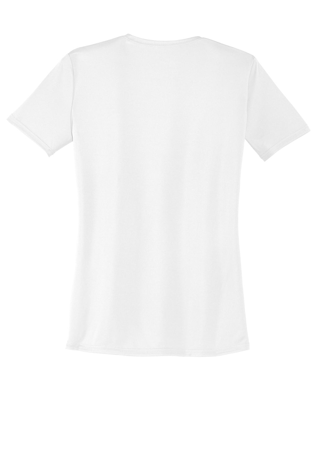 Rear View of White Port & Company Women's Performance Tee. LPC380