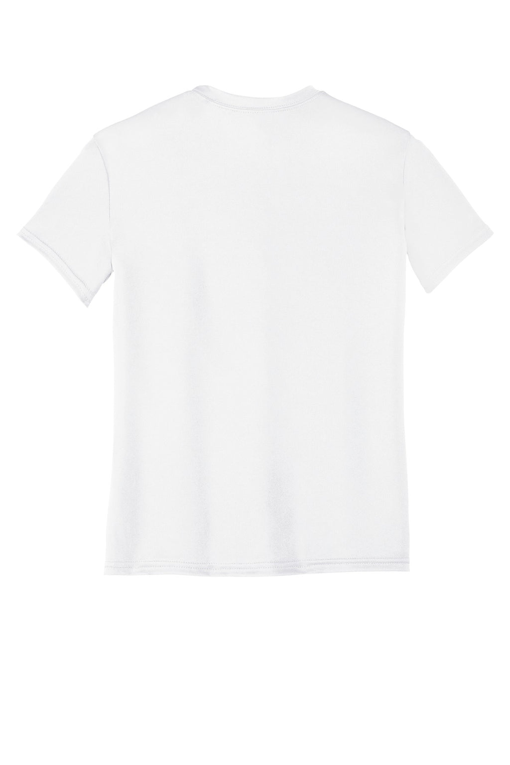 Rear View of White Port & Company Youth Performance Tee. PC380Y
